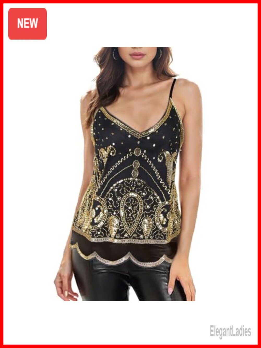 Sequin Beaded Tank Top Gatsby Strappy Camisole